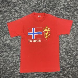 VTG 90s Norge Norway Flag Crest TShirt XL Made In USA Single Stitch Red Crown